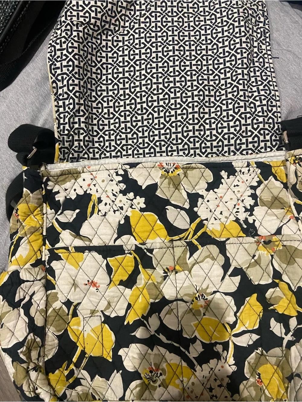 Diaper bag Vera Bradley Quilted Floral Crossbody in Yellow, Black & Cream